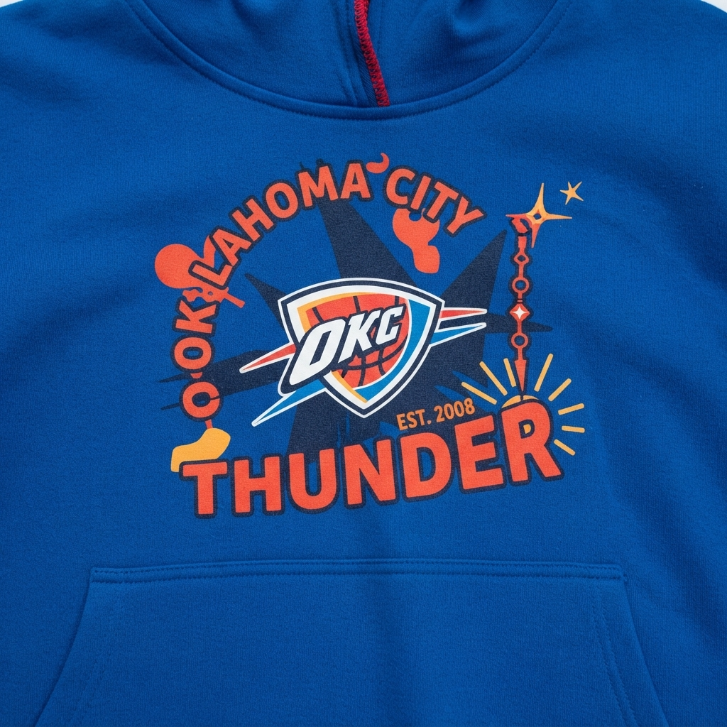 [WHOLESALE ONLY - CONTACT TO ORDER] NBA Oklahoma City Thunder Vintage Logo Cropped Fleece Pullover Hoodie Blue - Do Not Buy Direct