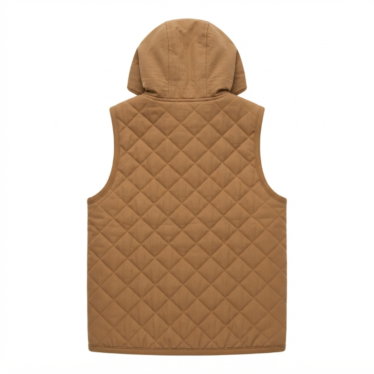 [WHOLESALE ONLY - CONTACT TO ORDER] Toddler Kids Caramel Tan Quilted Hooded Vest - Sherpa Lined Cotton Puffer Gilet with Flap Pockets (Do Not Order Directly)