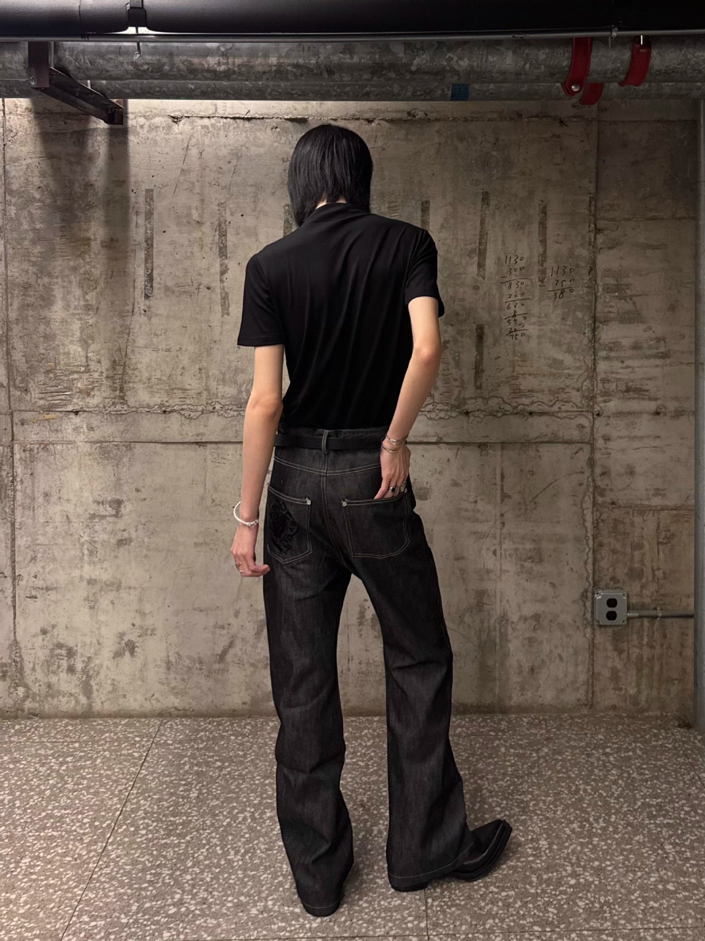 Men’s Raw Denim Flared Jeans – Embroidered Bootcut Pants[NA-015]