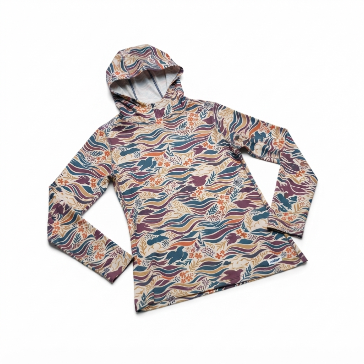 [WHOLESALE ONLY - CONTACT TO ORDER] Women's UPF 50+ Sun Protection Hoodie Long Sleeve Quick-Dry Outdoor Wave Print Rash Guard - Do Not Buy Direct