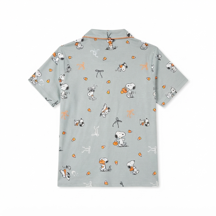 [WHOLESALE ONLY - CONTACT TO ORDER] Women's Halloween Snoopy Vampire Pajama Set 2-Piece Short Sleeve Button-Down Top and Shorts Grey - Do Not Buy Direct