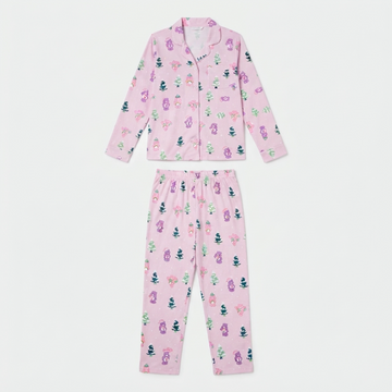 [WHOLESALE ONLY - CONTACT TO ORDER] Women's Care Bears Holiday Christmas Tree Pajama Set 2-Piece Long Sleeve Button-Down Top and Pants - Do Not Buy Direct