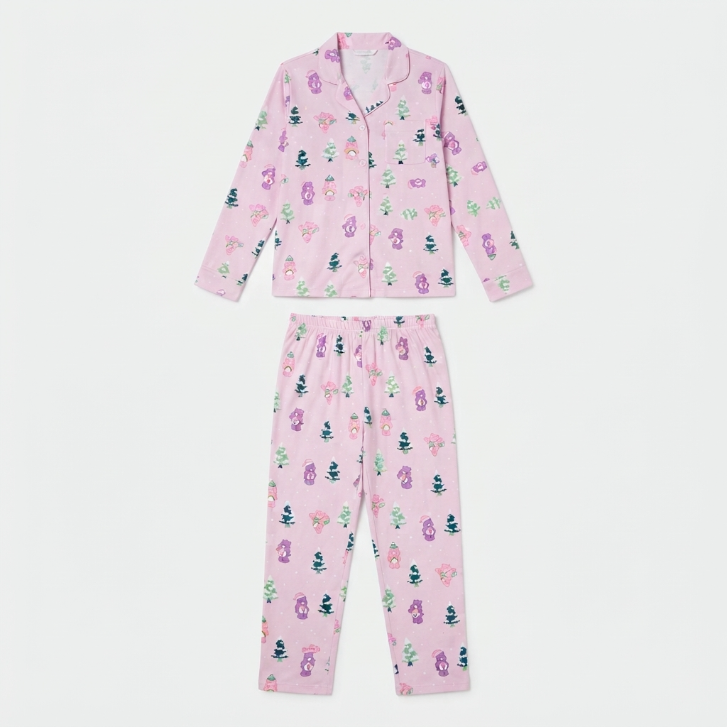 [WHOLESALE ONLY - CONTACT TO ORDER] Women's Care Bears Holiday Christmas Tree Pajama Set 2-Piece Long Sleeve Button-Down Top and Pants - Do Not Buy Direct