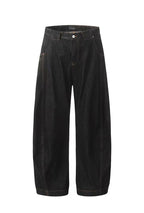 Unisex Vintage Black Denim Scimitar-Cut Wide-Leg Pants [DROP2-008]