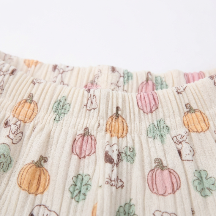 [WHOLESALE ONLY - CONTACT TO ORDER] Women's Snoopy Fall Pumpkin Print Ribbed Knit Pajama Pants Elastic Waist Wide-Leg Lounge Trousers - Do Not Buy Direct
