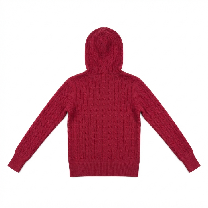 [WHOLESALE ONLY - CONTACT TO ORDER] Women's Cable-Knit Zip-Up Hooded Sweater and High-Waist Flare Pants 2-Piece Lounge Set Red - Do Not Buy Direct