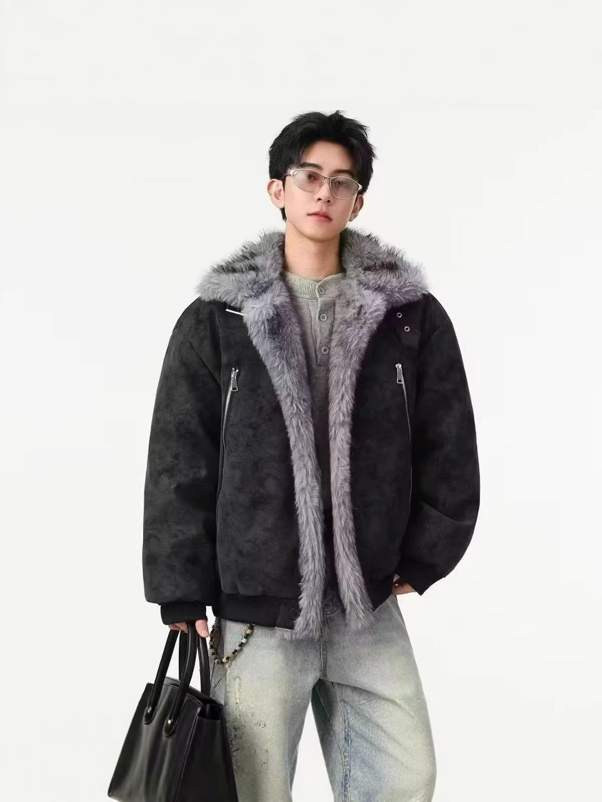 Winter New Vintage Distressed Soaring Eagle Puffer Jacket, Unisex Loose Fit, Deconstructed Design with Brushed Fabric & Fur Collar [DROP3-008]