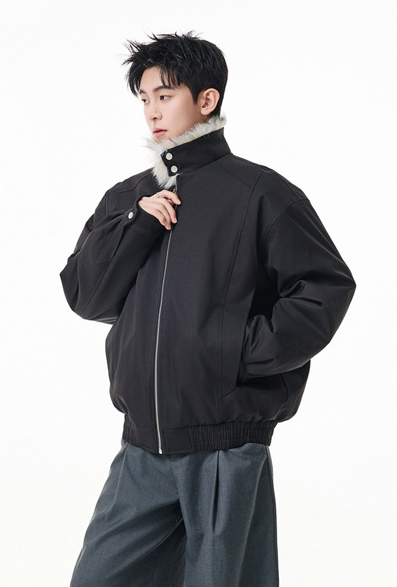 WOLF KING FUR-COLLAR HARRINGTON JACKET