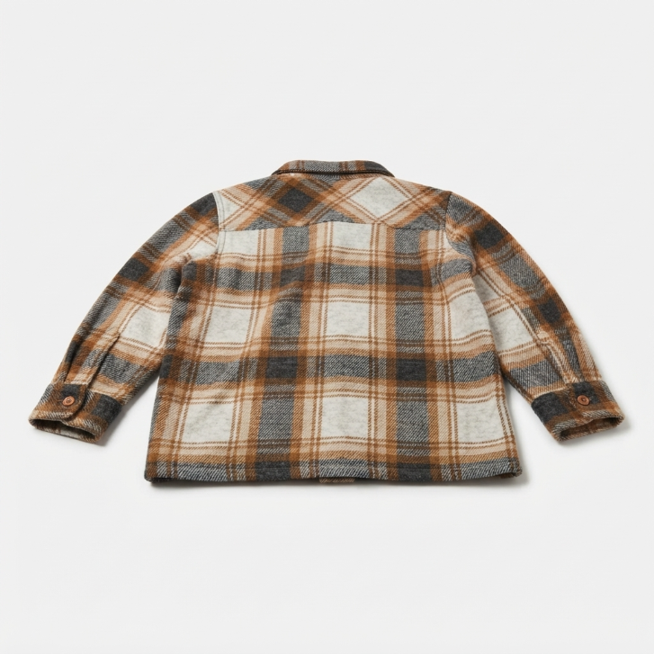 [WHOLESALE ONLY - CONTACT TO ORDER] Toddler Kids Brown Plaid Brushed Flannel Button-Down Shirt Jacket - Heavyweight Cotton Blend Shacket (Do Not Order Directly)