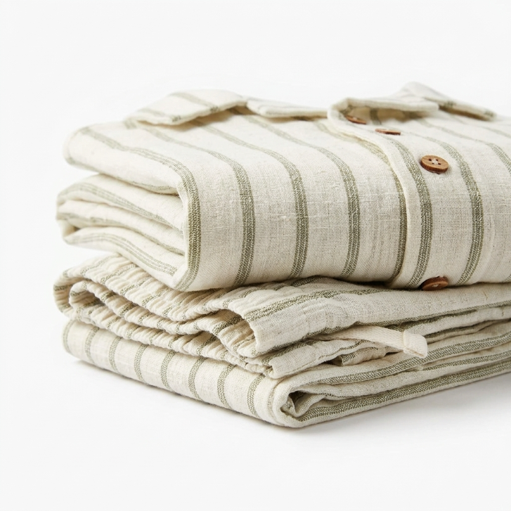 [WHOLESALE ONLY - CONTACT TO ORDER] Toddler Boys Striped Waffle Gauze Shirt & Shorts 2-Piece Summer Set (Sage Green) - Catalog Display Only (Do Not Order Directly)