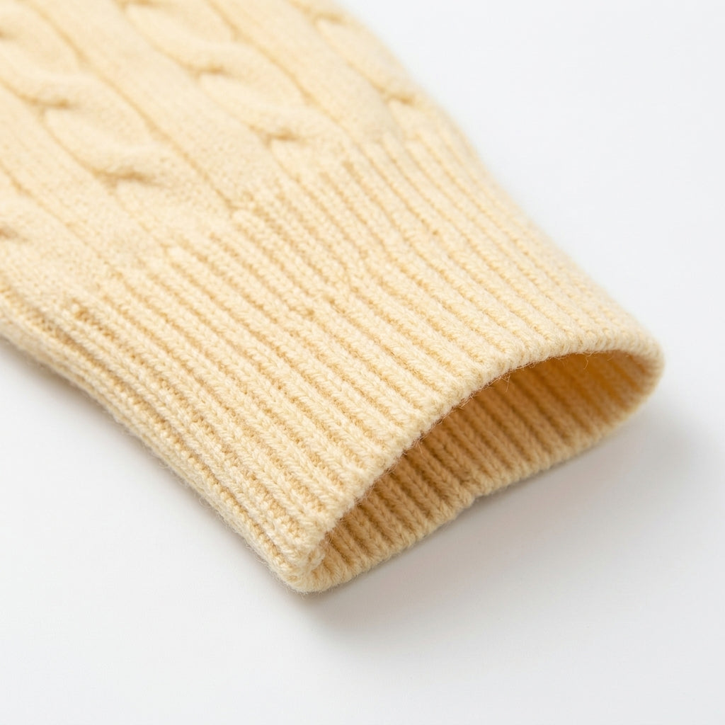 [WHOLESALE ONLY - CONTACT TO ORDER] Women's Classic Fitted Cable-Knit Crewneck Button-Front Cardigan Sweater (Soft Pastel Butter Yellow) [AW-125]