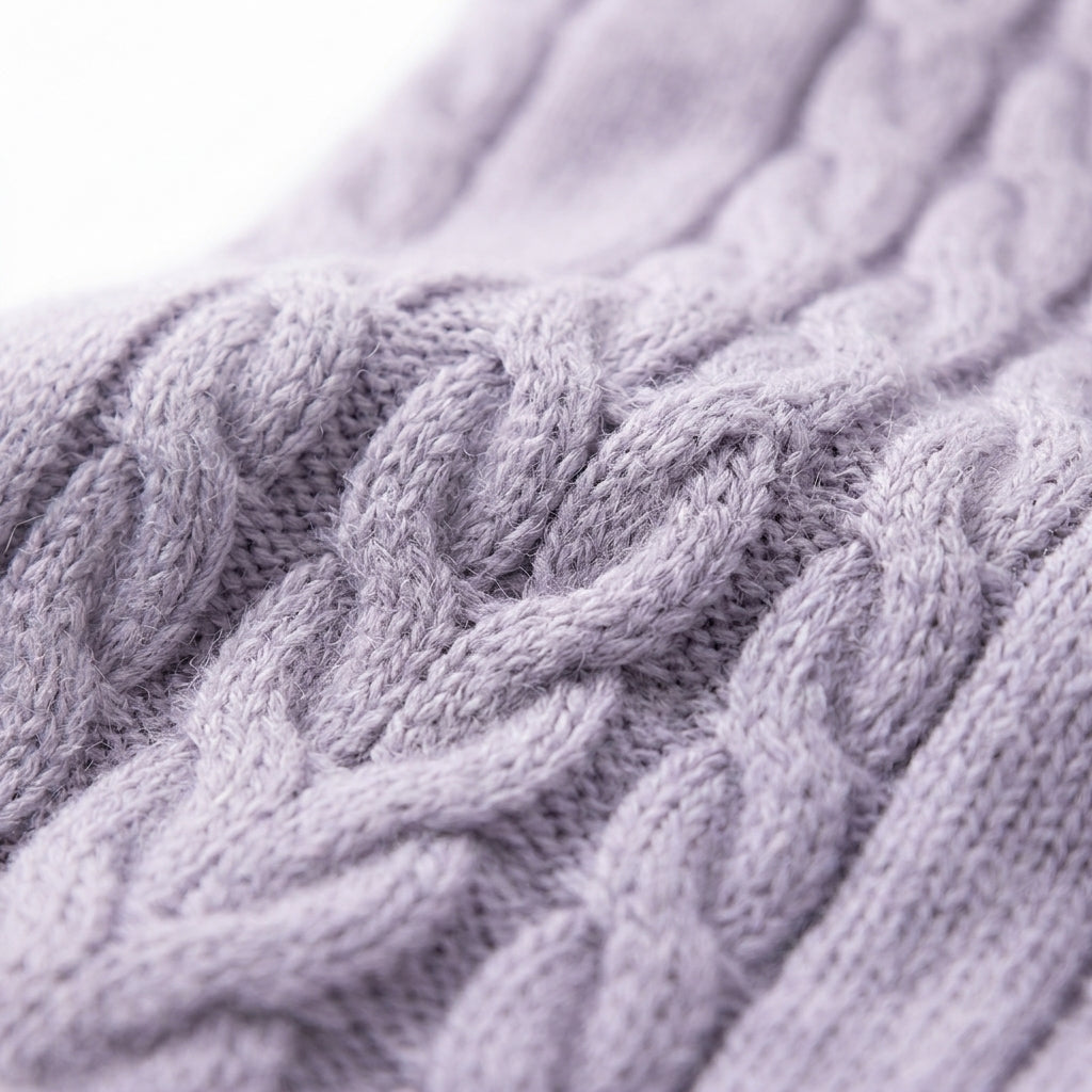 [WHOLESALE ONLY - CONTACT TO ORDER] Women's Classic Fitted Cable & Diamond-Knit Crewneck Button-Front Cardigan Sweater (Pastel Lilac Lavender) [AW-197]