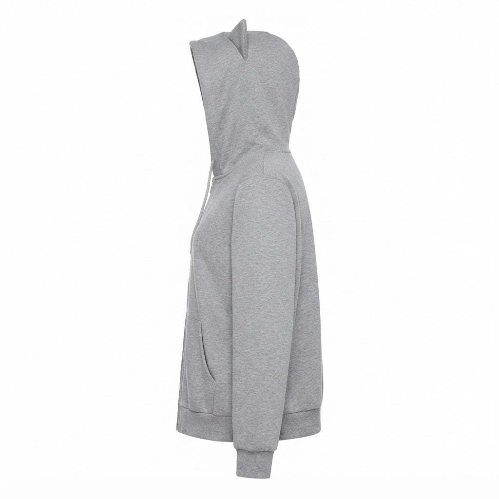 [WHOLESALE ONLY - CONTACT TO ORDER] Unisex Heavyweight 360GSM 85% Cotton French Terry 3D Cat Ear Full-Zip Raglan Hoodie (Heather Light Grey) [AW-112]