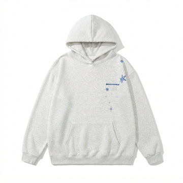 [WHOLESALE ONLY - CONTACT TO ORDER] Unisex Heavyweight 380GSM 85% Combed Cotton Fleece Snowflake & Star Embroidered Pullover Hoodie (Heather Light Grey) [AW-117]
