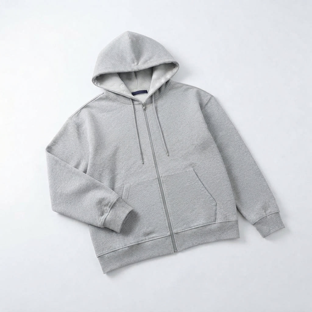 [WHOLESALE ONLY - CONTACT TO ORDER] Unisex Heavyweight 400GSM 85% Combed Cotton Brushed Fleece Blank Full-Zip Oversized Hoodie (Heather Light Grey) [AW-114]