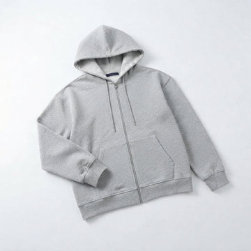 [WHOLESALE ONLY - CONTACT TO ORDER] Unisex Heavyweight 400GSM 85% Combed Cotton Brushed Fleece Blank Full-Zip Oversized Hoodie (Heather Light Grey) [AW-114]
