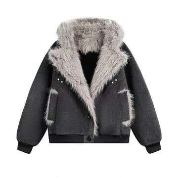 Vintage Style Oversized Plush Fur Collar Thick Winter Coat [DROP2-014]