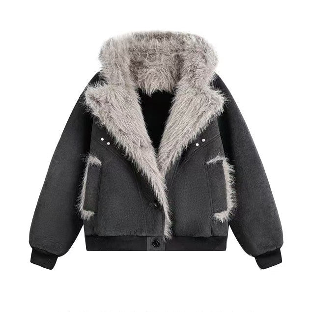 Vintage Style Oversized Plush Fur Collar Thick Winter Coat [DROP2-014]