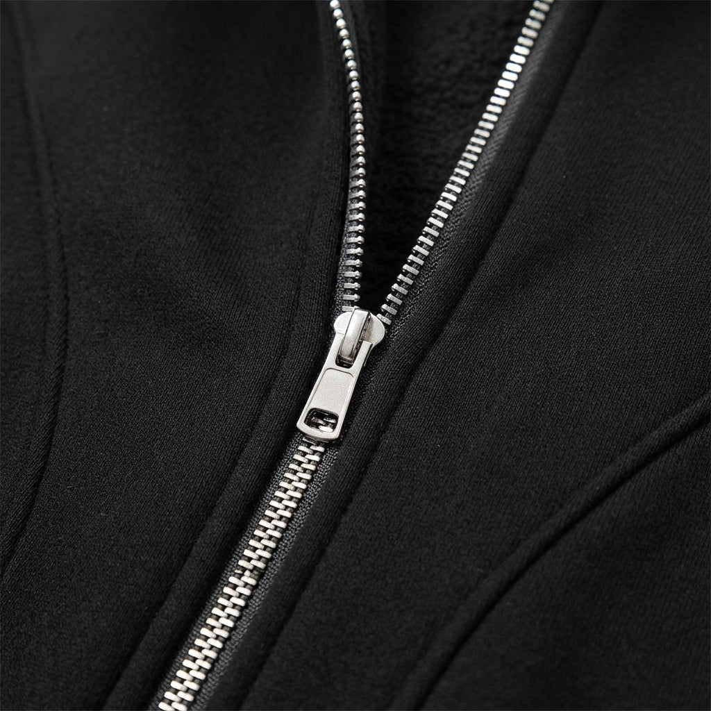 [WHOLESALE ONLY - CONTACT TO ORDER] Unisex Heavyweight 420GSM 85% Combed Cotton Brushed Fleece Curved Arch Seam Double-Zip Oversized Hoodie (Pitch Black) [AW-116]