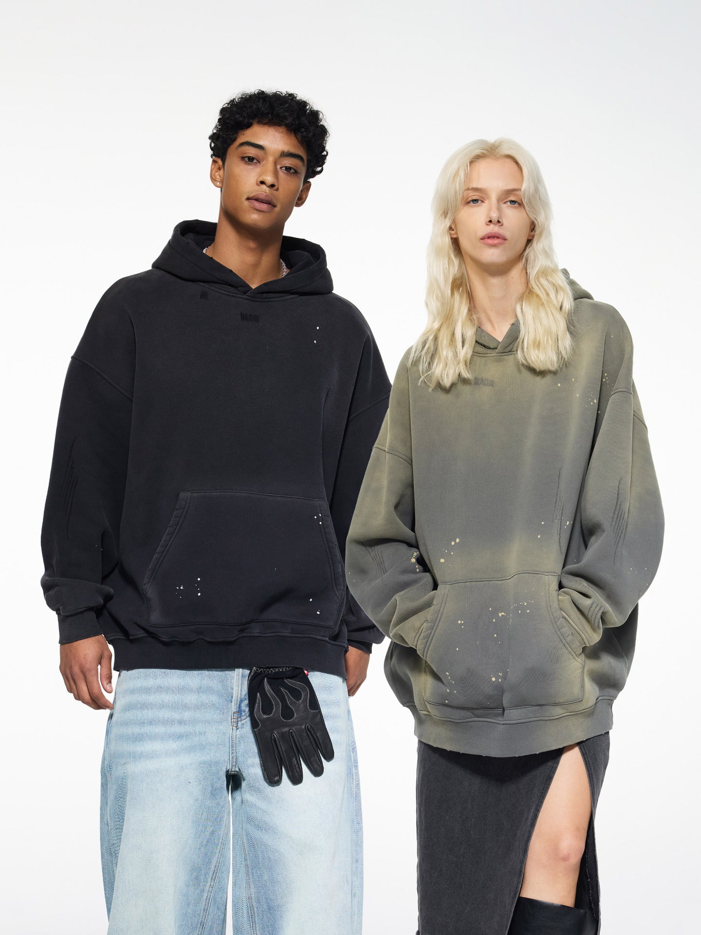 Men’s 360g Fleece-Lined Hoodie – American Streetwear Paint Splatter Monkey Print[DROP2-004]