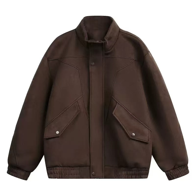 Spring '26 Stand Collar Suede Utility Jacket - Men's Loose Fit [DROP2-016]