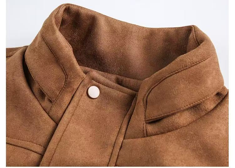 Spring '26 Stand Collar Suede Utility Jacket - Men's Loose Fit [DROP2-016]