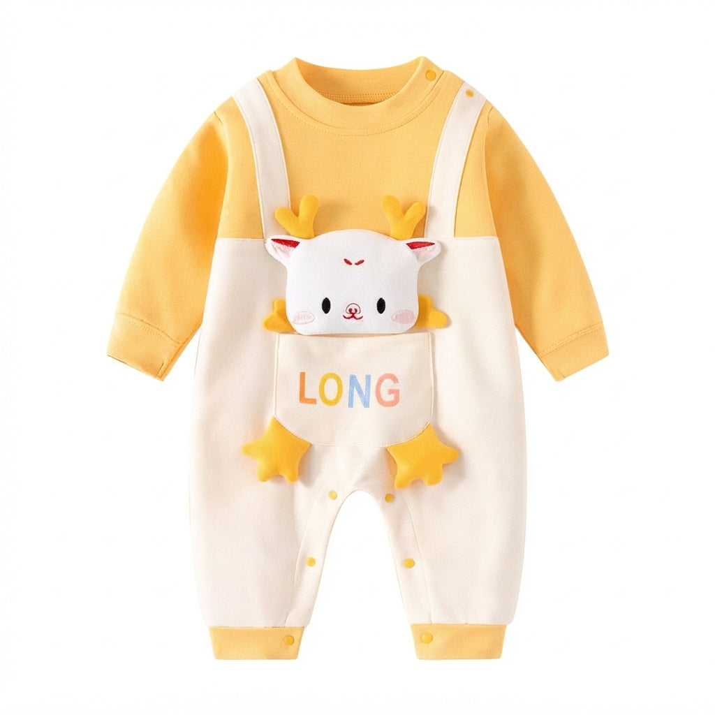 [WHOLESALE ONLY - CONTACT TO ORDER] Newborn Infant Baby Long Sleeve Romper - Cute 3D Plush Dragon Deer Creature Overall Suspender Footless Jumpsuit [KW-172]