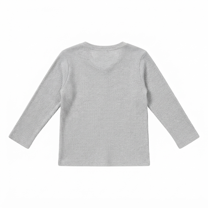 [WHOLESALE ONLY - CONTACT TO ORDER] Toddler Boys Heather Grey Waffle Knit Long-Sleeve Thermal T-Shirt - Car Embroidered Cotton Base Layer (Do Not Order Directly)
