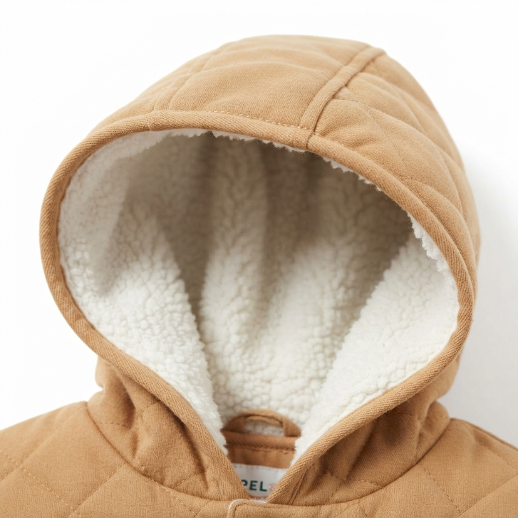 [WHOLESALE ONLY - CONTACT TO ORDER] Toddler Kids Caramel Tan Quilted Hooded Vest - Sherpa Lined Cotton Puffer Gilet with Flap Pockets (Do Not Order Directly)