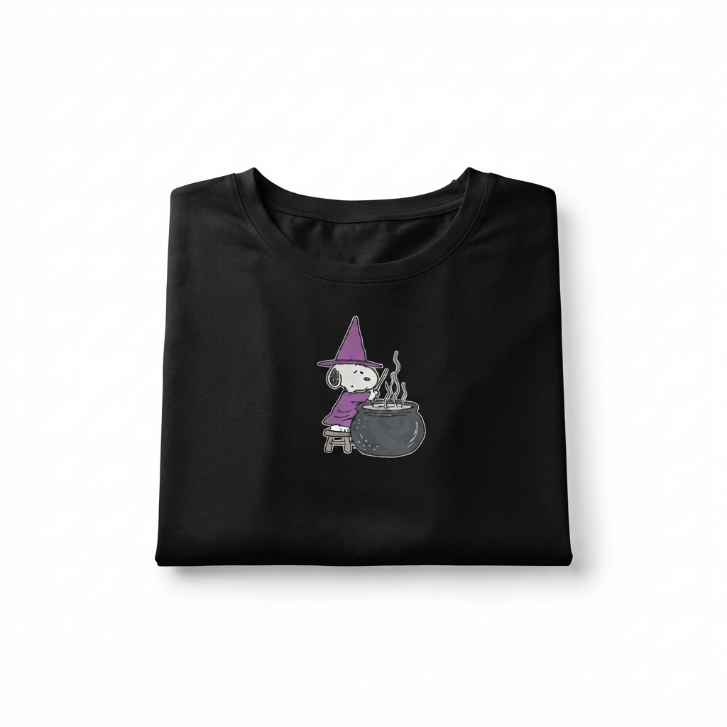 [WHOLESALE ONLY - CONTACT TO ORDER] Women's Halloween Witch Snoopy Graphic T-Shirt Black Short Sleeve Cotton Crewneck Tee - Do Not Buy Direct