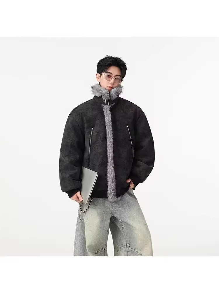 Winter New Vintage Distressed Soaring Eagle Puffer Jacket, Unisex Loose Fit, Deconstructed Design with Brushed Fabric & Fur Collar [DROP3-008]