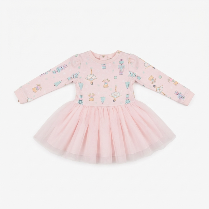 [WHOLESALE ONLY - CONTACT TO ORDER] Toddler & Girls Pastel Pink Nutcracker Ballerina Long Sleeve Tulle Tutu Dress - Holiday Catalog Display Only (Do Not Order Directly)