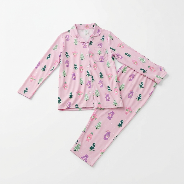 [WHOLESALE ONLY - CONTACT TO ORDER] Women's Care Bears Holiday Christmas Tree Pajama Set 2-Piece Long Sleeve Button-Down Top and Pants - Do Not Buy Direct