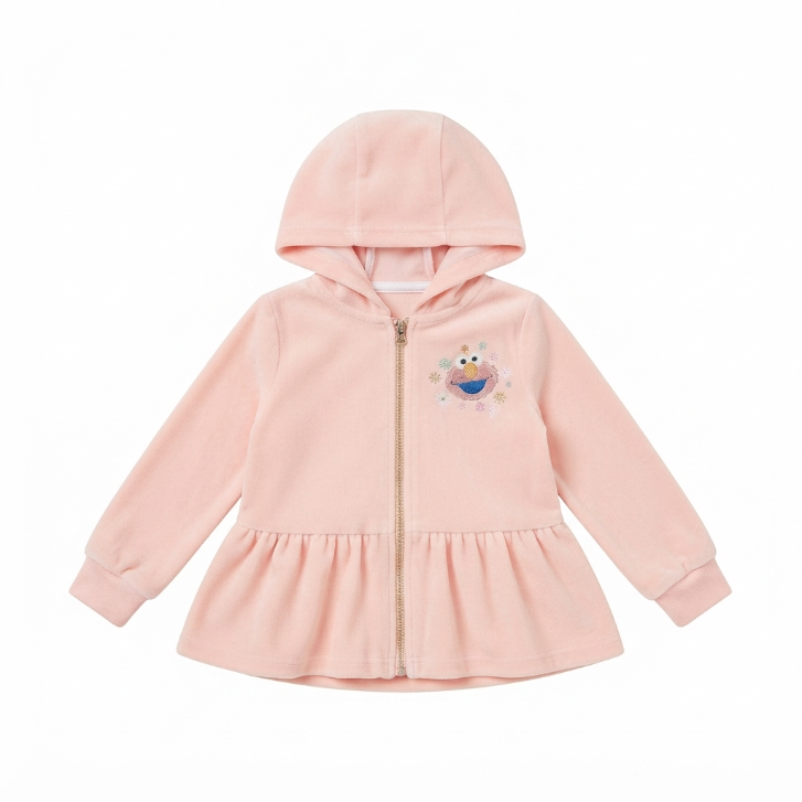 [WHOLESALE ONLY - CONTACT TO ORDER] Toddler Girls Pink Velour Peplum Zip Hoodie and Sweatpants 2-Piece Set - Cozy Cotton Fleece Cartoon Character Loungewear (Do Not Order Directly)