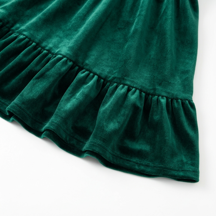 [WHOLESALE ONLY - CONTACT TO ORDER] Toddler & Girls Emerald Green Velvet Long Sleeve Ruffle Tiered Holiday Party Dress with Lace Square Neck - Catalog Display Only (Do Not Order Directly)
