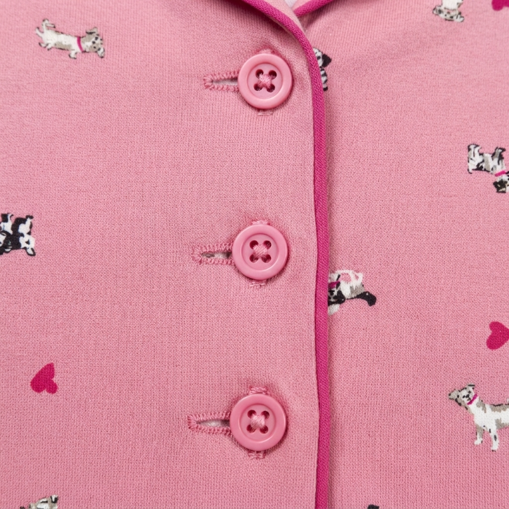 [WHOLESALE ONLY - CONTACT TO ORDER] Women's Pink Puppy & Heart Print Pajama Top Short Sleeve Button-Down Notch Collar Sleep Shirt - Do Not Buy Direct