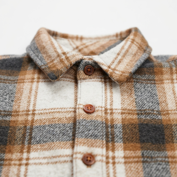 [WHOLESALE ONLY - CONTACT TO ORDER] Toddler Kids Brown Plaid Brushed Flannel Button-Down Shirt Jacket - Heavyweight Cotton Blend Shacket (Do Not Order Directly)