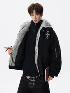 American Retro Soaring Eagle Fur Collar Fleece Lined Puffer Jacket [DROP3-007]