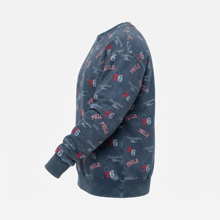 [WHOLESALE ONLY - CONTACT TO ORDER] NBA Philadelphia 76ers Vintage Mineral Washed All-Over Print Crewneck Sweatshirt Long Sleeve Pullover - Do Not Buy Direct