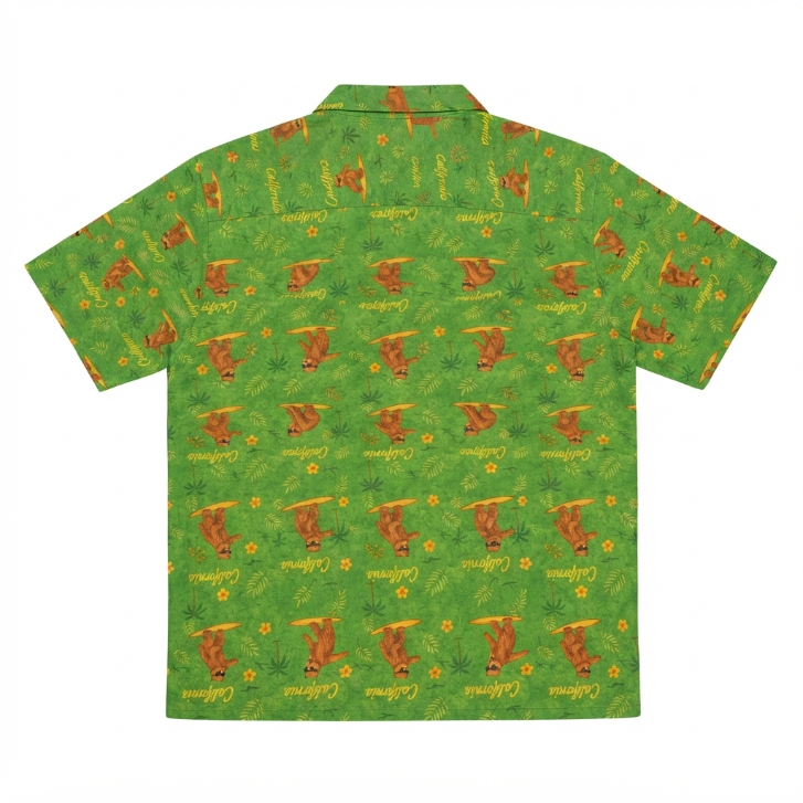 [WHOLESALE ONLY - CONTACT TO ORDER] Men's California Surfing Bear Hawaiian Aloha Shirt Retro Green Short Sleeve Resort Beach Button Up - Do Not Buy Direct