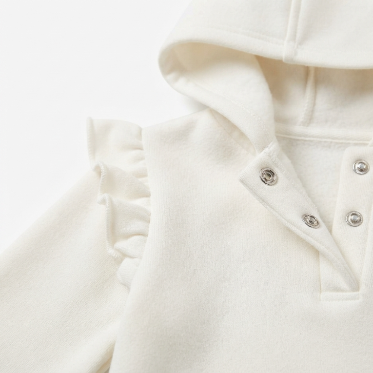 [WHOLESALE ONLY - CONTACT TO ORDER] Baby & Toddler Girls Cozy Cream Fleece Ruffle Hoodie & Snap-Crotch Pants 2-Piece Lounge Set - Catalog Display Only (Do Not Order Directly)