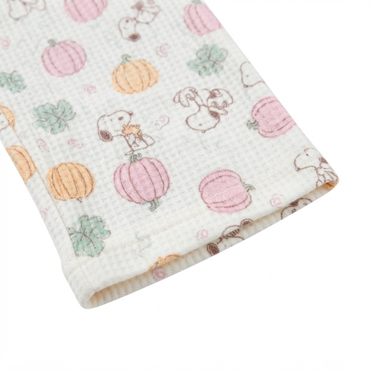 [WHOLESALE ONLY - CONTACT TO ORDER] Women's Snoopy Fall Pumpkin Print Ribbed Knit Pajama Pants Elastic Waist Wide-Leg Lounge Trousers - Do Not Buy Direct