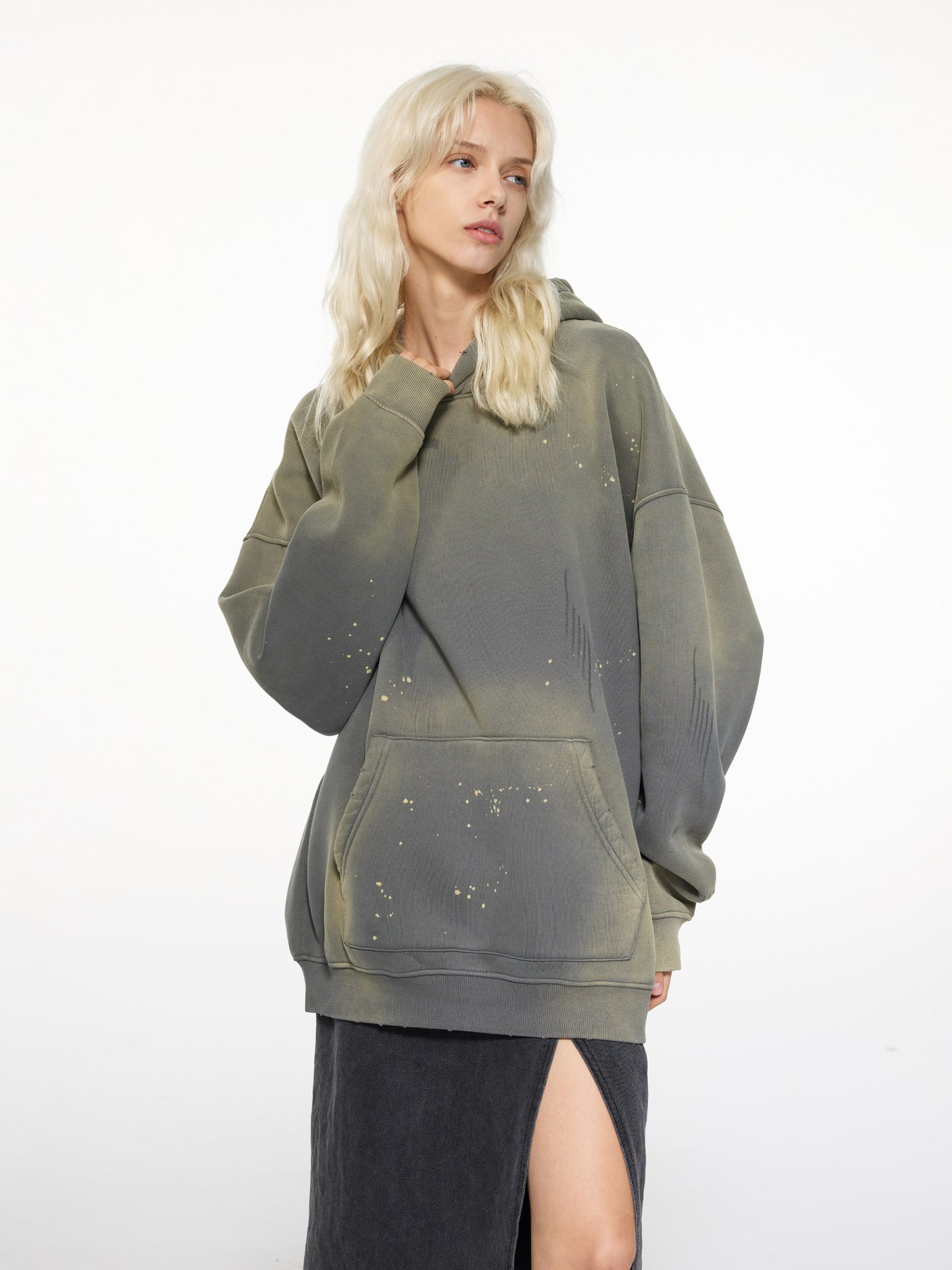 Men’s 360g Fleece-Lined Hoodie – American Streetwear Paint Splatter Monkey Print[DROP2-004]