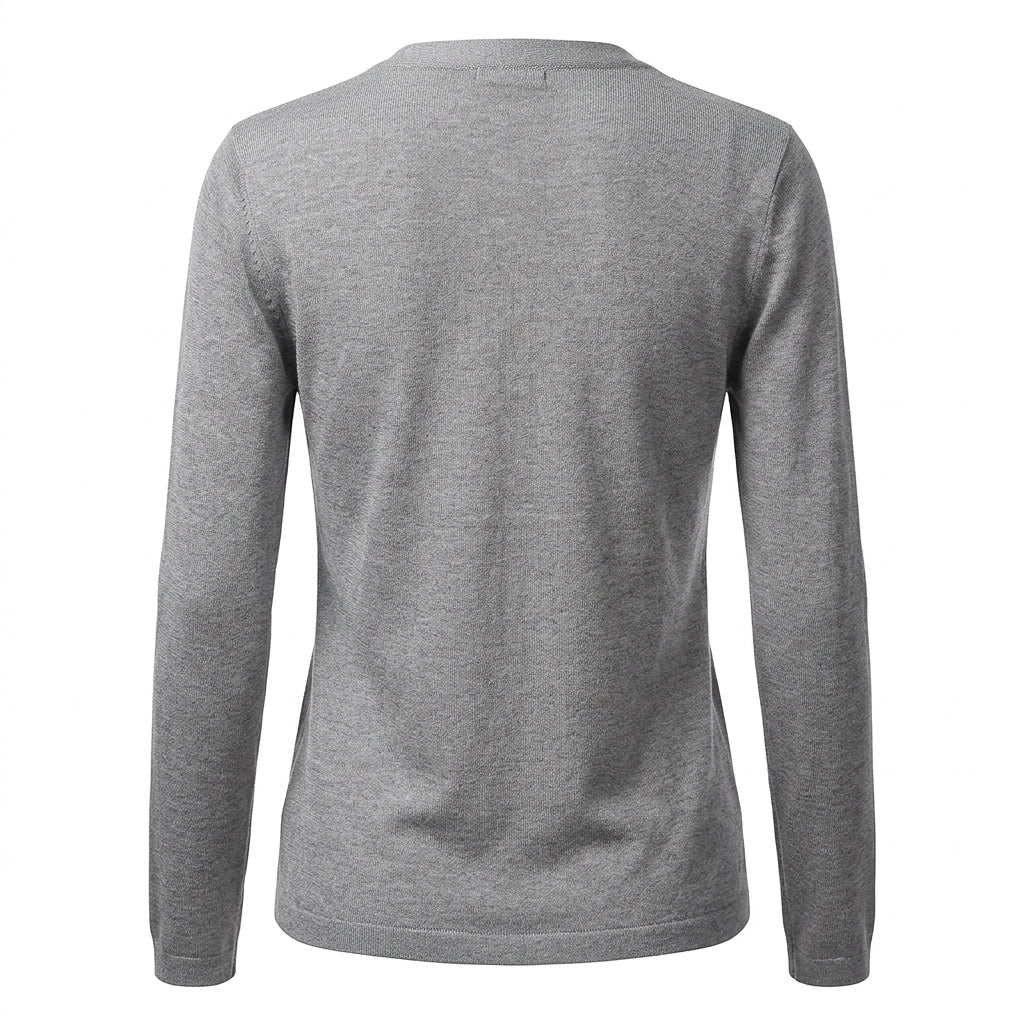 [WHOLESALE ONLY - CONTACT TO ORDER] Women's Ultra-Soft Cashmere-Feel Plain Knit Crewneck Button-Front Cardigan Sweater (Heather Mid Grey) [AW-198]