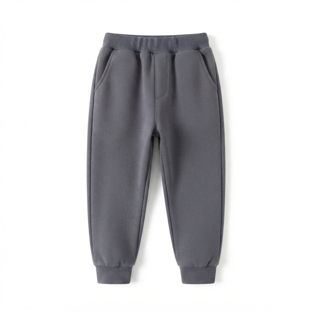 [WHOLESALE ONLY - CONTACT TO ORDER] Toddler Baby Fleece Jogger Sweatpants - Elastic Ribbed Waistband Charcoal Grey Winter Trousers[KW-133]