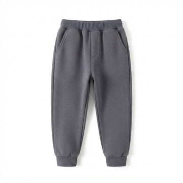 [WHOLESALE ONLY - CONTACT TO ORDER] Toddler Baby Fleece Jogger Sweatpants - Elastic Ribbed Waistband Charcoal Grey Winter Trousers[KW-133]