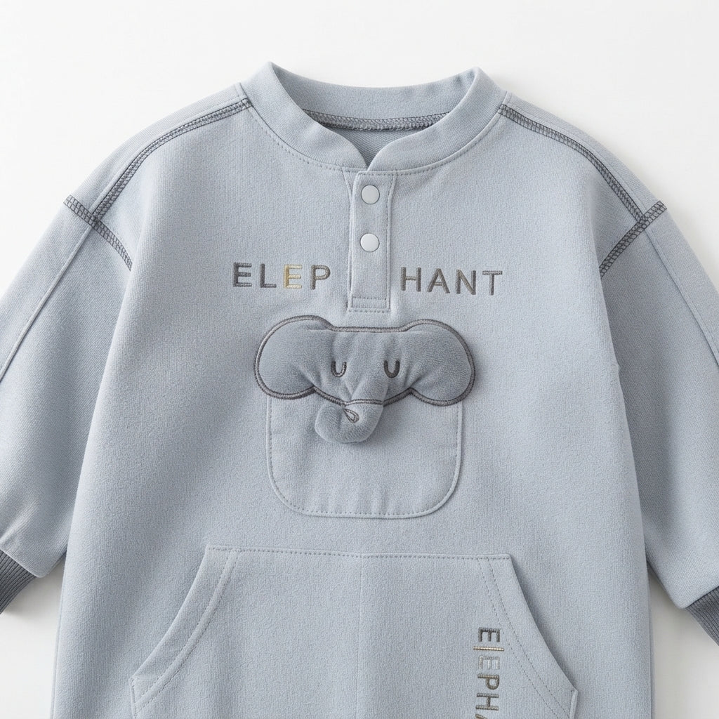 [WHOLESALE ONLY - CONTACT TO ORDER] Toddler Boys 2-Piece Fleece Sweatshirt & Joggers Set - 3D Plush Elephant Pocket Kangaroo Pullover Tracksuit [KW-161]