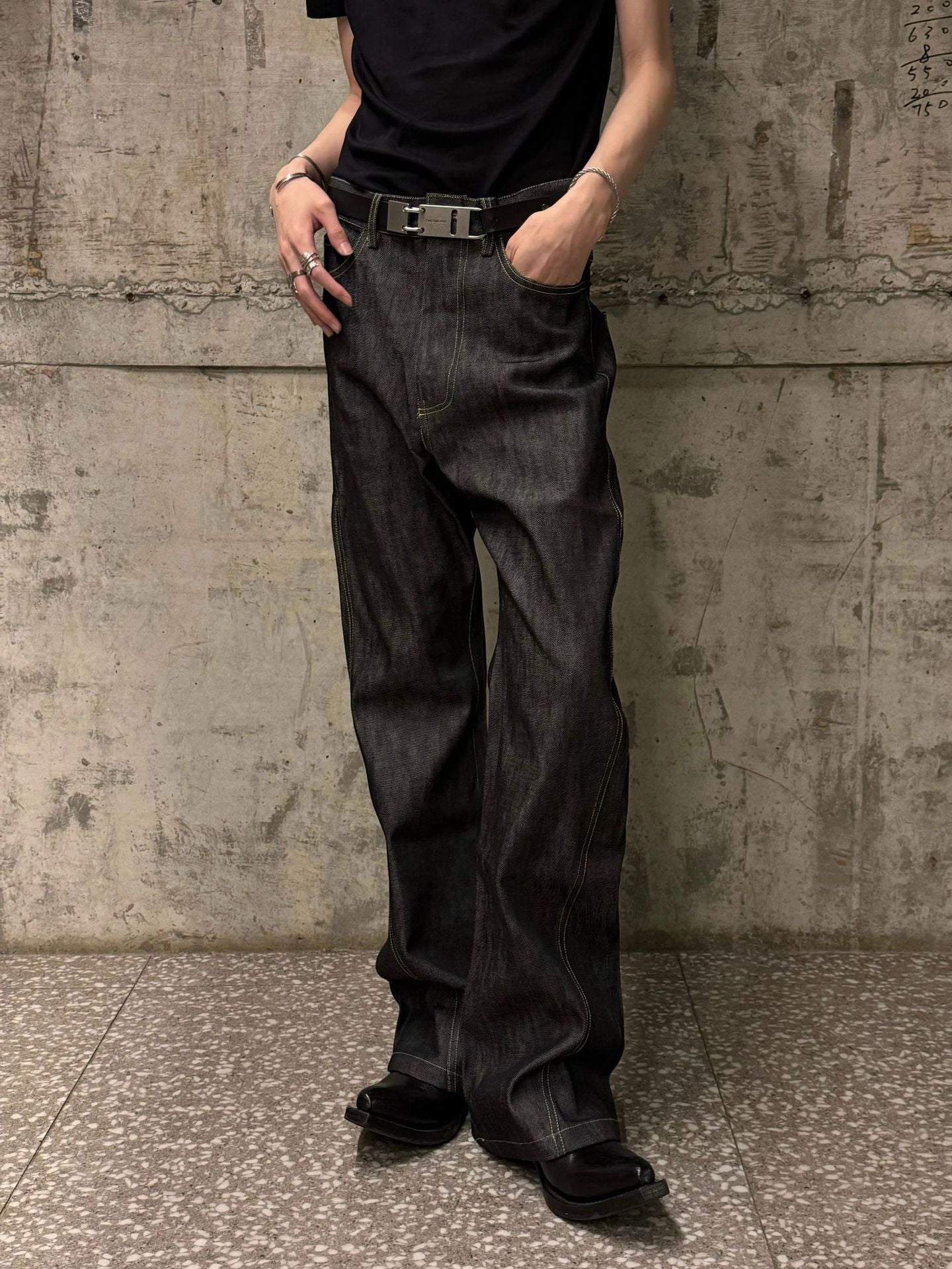 Men’s Raw Denim Flared Jeans – Embroidered Bootcut Pants[NA-015]