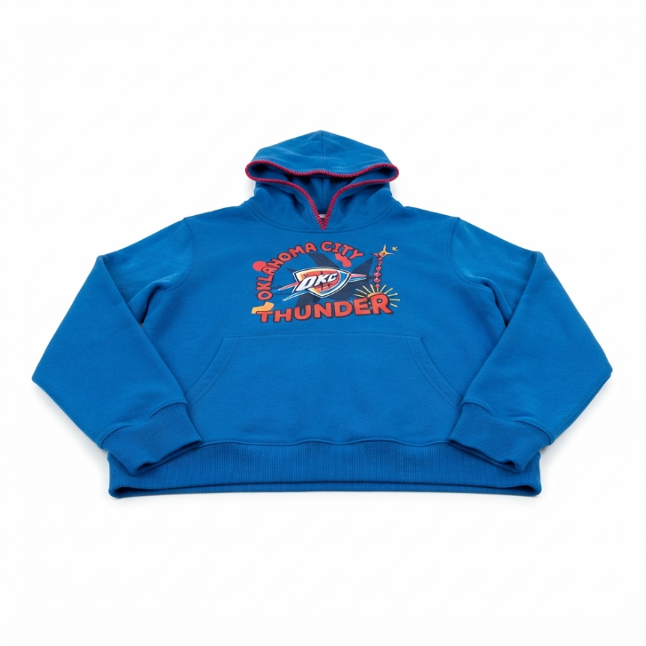 [WHOLESALE ONLY - CONTACT TO ORDER] NBA Oklahoma City Thunder Vintage Logo Cropped Fleece Pullover Hoodie Blue - Do Not Buy Direct