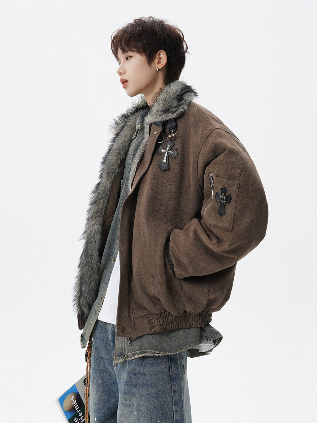 American Retro Soaring Eagle Fur Collar Fleece Lined Puffer Jacket [DROP3-007]